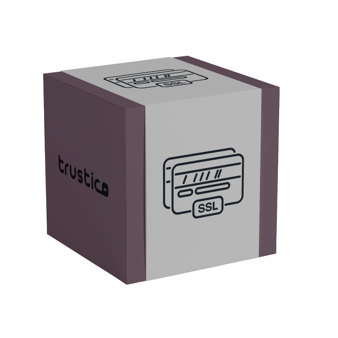A 3D-rendered box displays “PositiveSSL DV + Multi Domain” by Sectigo CA with a credit card icon labeled SSL, emphasizing enterprise-grade security on a white and purple background.